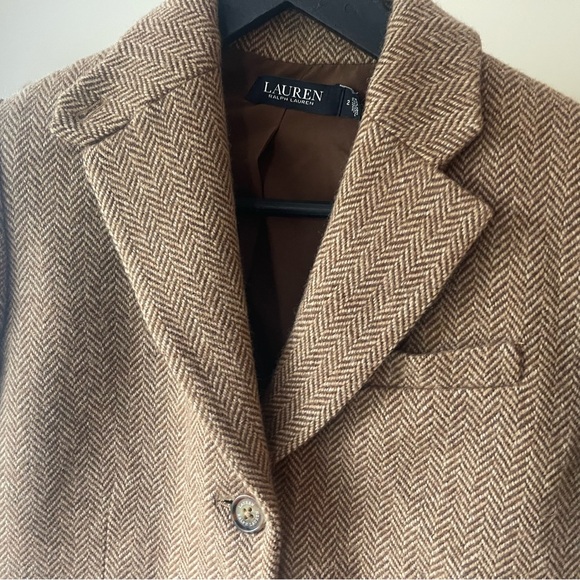 Ralph Lauren BLACK LABEL Women's Herringbone Tweed Blazer Tan/Brown Equestrian 2 - Picture 10 of 14